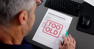 Job application stamped too old representing illegal age discrimination in California hiring