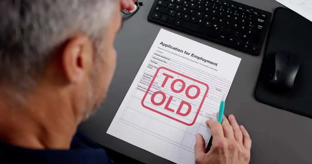 Job application stamped too old representing illegal age discrimination in California hiring