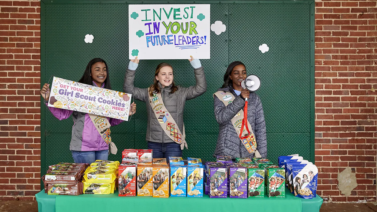 Girl Scouts selling cookies in San Diego supporting troop programs