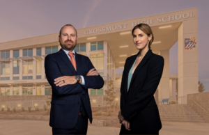 Haeggquist & Eck attorneys Aaron Olsen and Anna Schwartz outside Grossmont High School, part of the Grossmont Union High School District